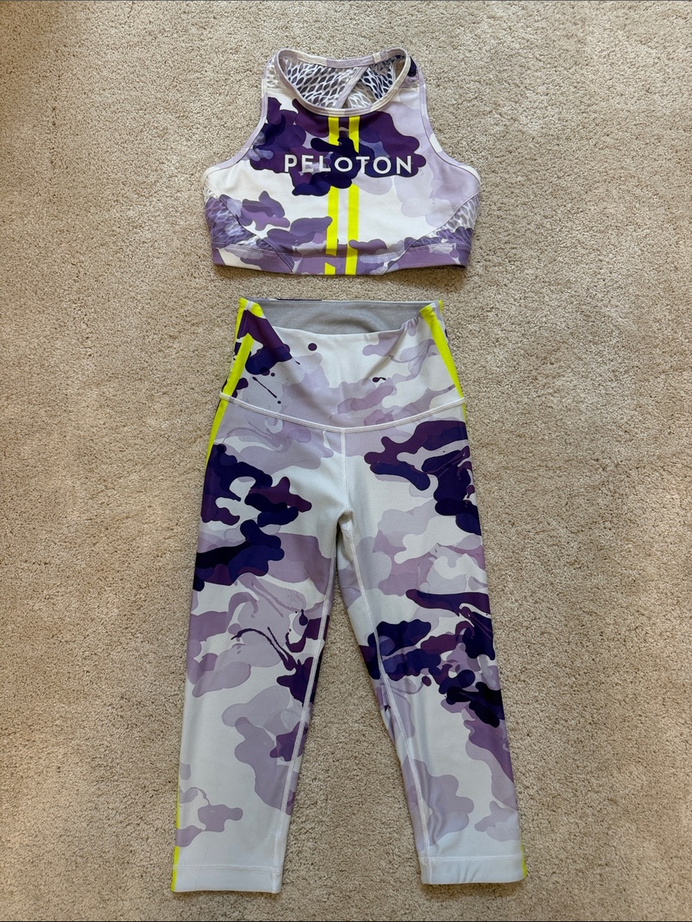 Peloton Purple Camo High-Waist Cropped Leggings and Sports Bra Set